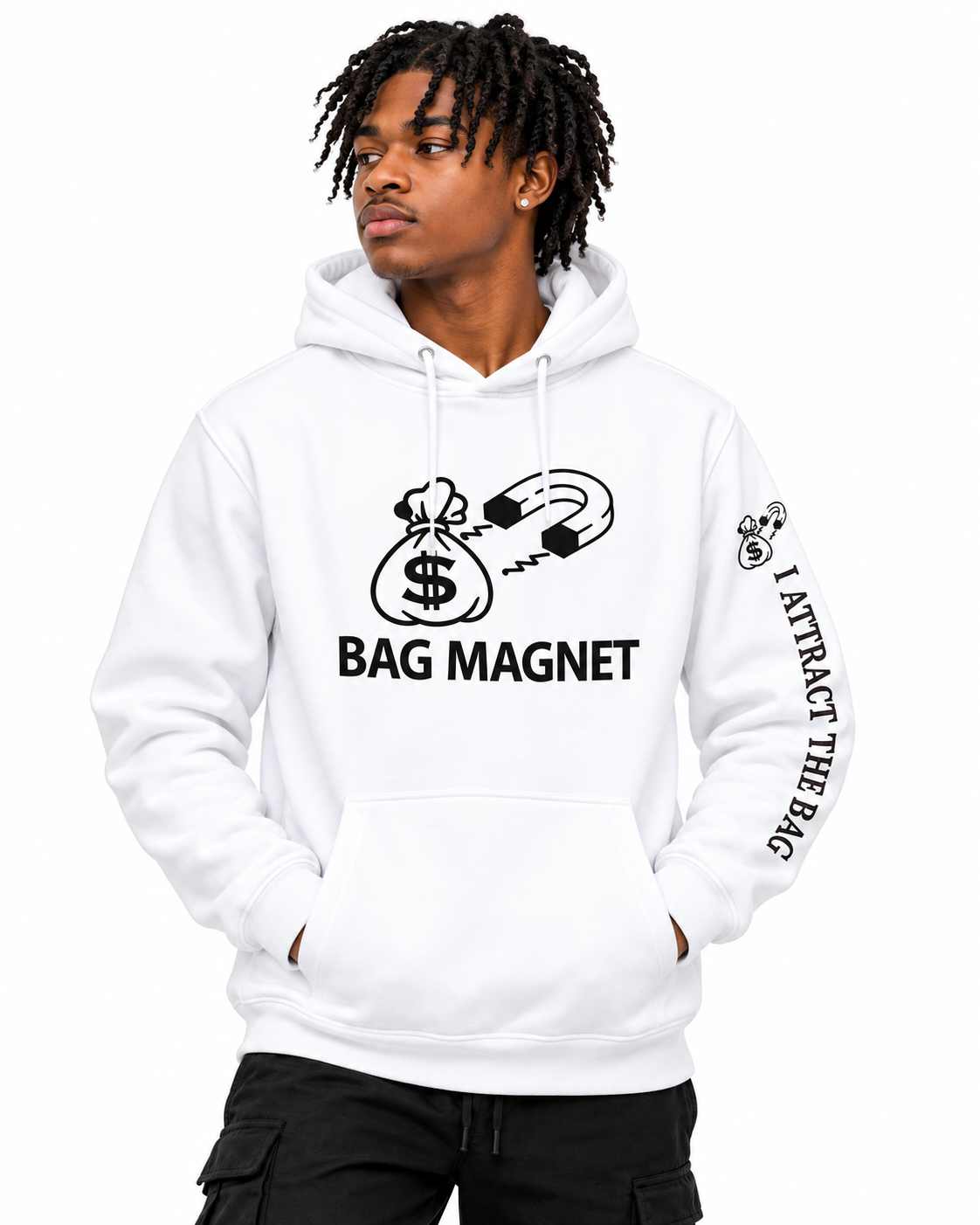 Bag Magnet™ White Satin-Lined Hoodie | Premium Unisex Streetwear