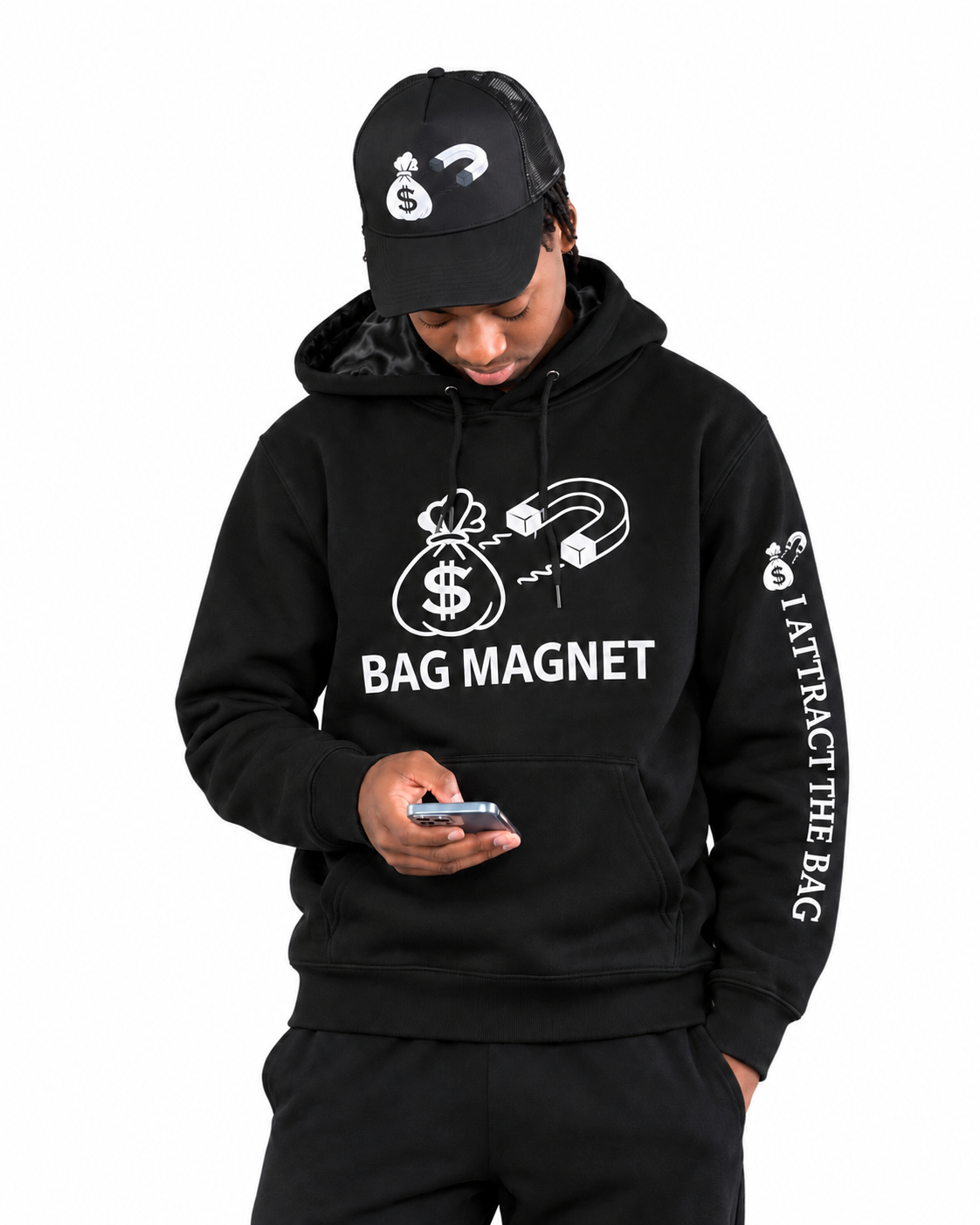 Bag Magnet™ Black Satin-Lined Hoodie | Premium Unisex Streetwear