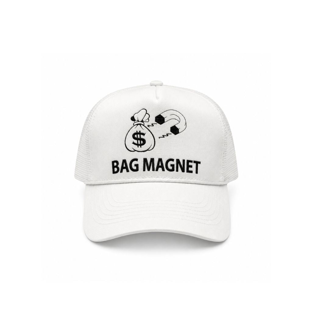Bag Magnet Trucker Hat White with Logo