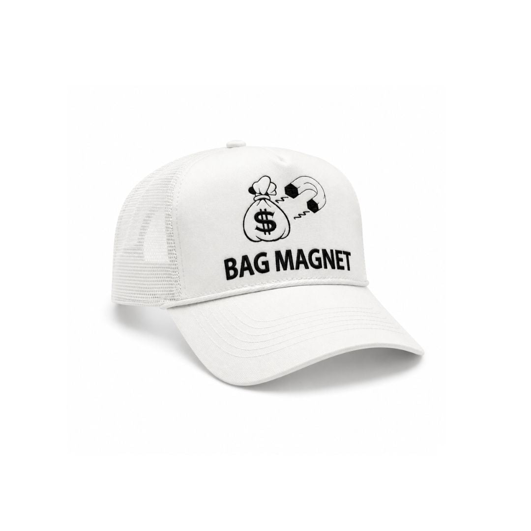 Bag Magnet Trucker Hat White with Logo