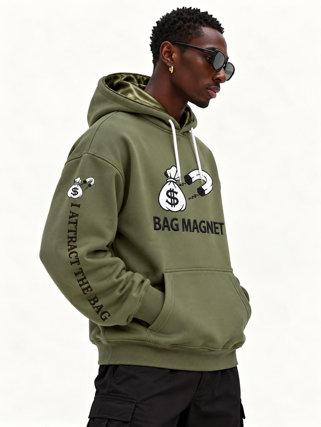 Bag Magnet™ Green Satin-Lined Hoodie | Premium Unisex Streetwear